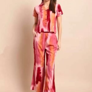 Claura Pink & Maroon Tie & Dye Shirt With Trousers