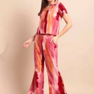 Claura Pink & Maroon Tie & Dye Shirt With Trousers