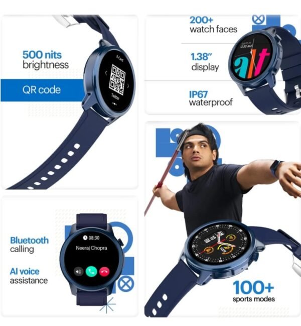 alt Vibe BT Calling with 1.38 inch HD Display, my QR Code, AI Voice Assistant Smartwatch  (Berry Blue Strap, Regular) - Image 5